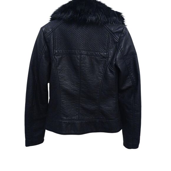 GUESS Moto Jacket Faux Leather Mink Fur Corset Laced XS Black Designer Assymetri - Picture 11 of 16